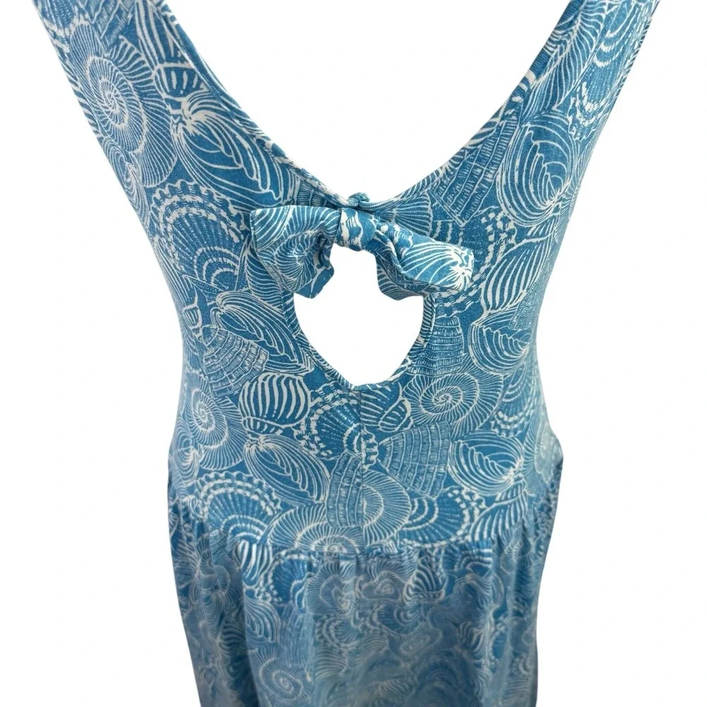 Vintage 1991 Laura Ashley Turquoise & White Seashell Cotton Midi Sundress Sz M - Picture 5 of 11